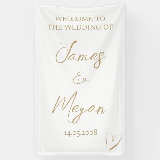 Simple Elegant Gold Heart Welcome Sign (Vertical)