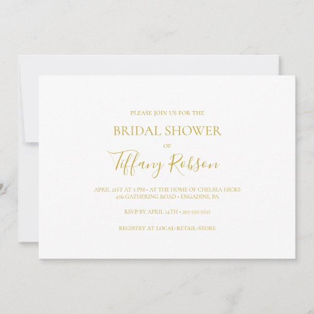 Simple Elegant Gold Horizontal Bridal Shower Invitation (Front)