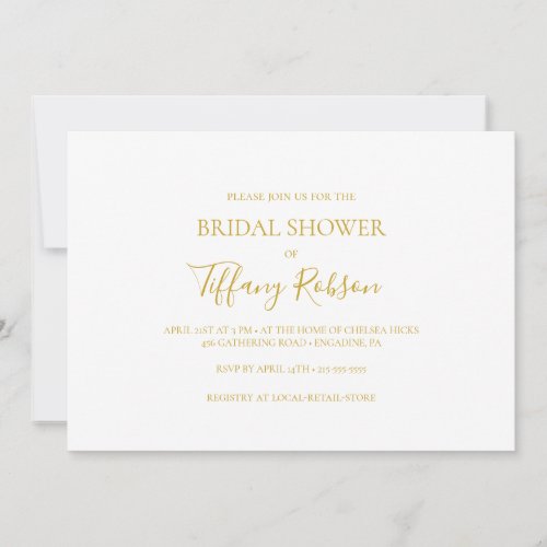 Simple Elegant Gold Horizontal Bridal Shower Invitation
