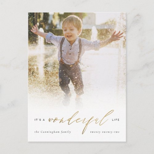 Simple Elegant Gold Its A Wonderful Life Photo Holiday Postcard