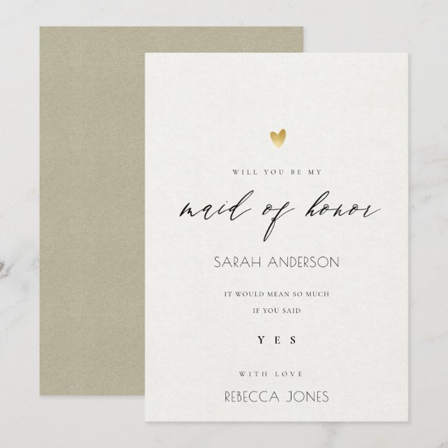 SIMPLE ELEGANT GOLD KRAF TYPOGRAPHY MAID OF HONOUR INVITATION (Front/Back)