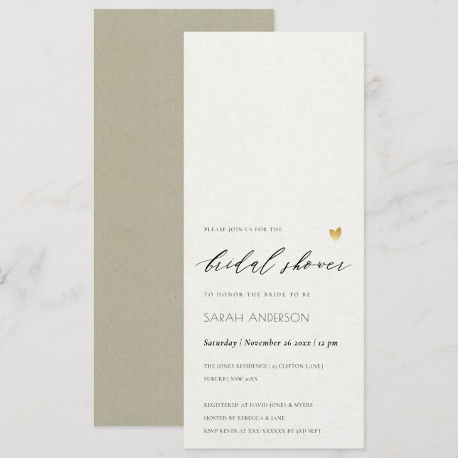SIMPLE ELEGANT GOLD KRAFT TYPOGRAPHY Bridal Shower Invitation (Front/Back)