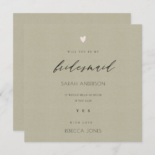 SIMPLE ELEGANT GOLD KRAFT TYPOGRAPHY bridesmaid Invitation