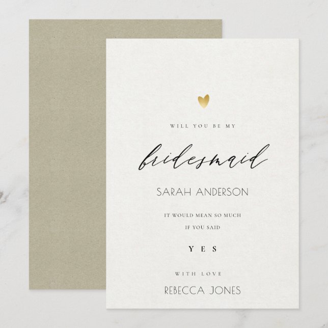 SIMPLE ELEGANT GOLD KRAFT TYPOGRAPHY BRIDESMAID INVITATION (Front/Back)