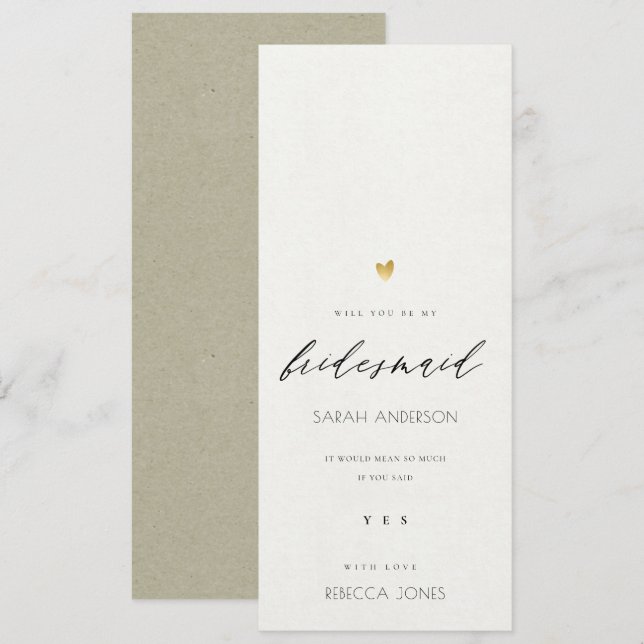 SIMPLE ELEGANT GOLD KRAFT TYPOGRAPHY Bridesmaid Invitation (Front/Back)