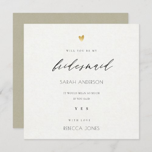 SIMPLE ELEGANT GOLD KRAFT TYPOGRAPHY bridesmaid Invitation