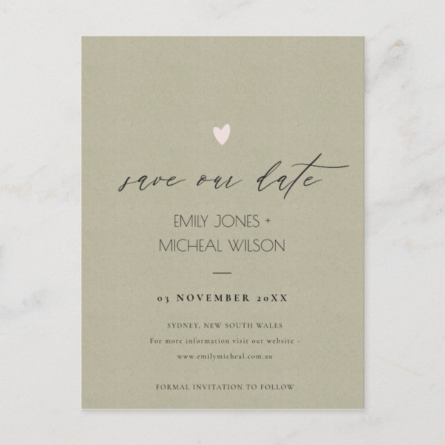 SIMPLE ELEGANT GOLD KRAFT TYPOGRAPHY SAVE THE DATE ANNOUNCEMENT POSTCARD (Front)