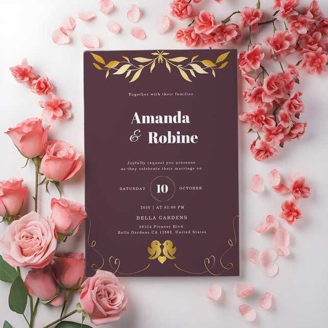 Simple Elegant Gold Leaf Wedding Invitation (Creator Uploaded)