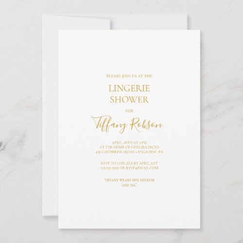 Simple Elegant Gold Lingerie Shower Invitation
