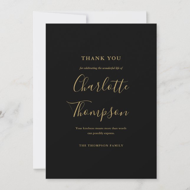 Simple Elegant Gold Memorial Funeral Thank You Card (Front)