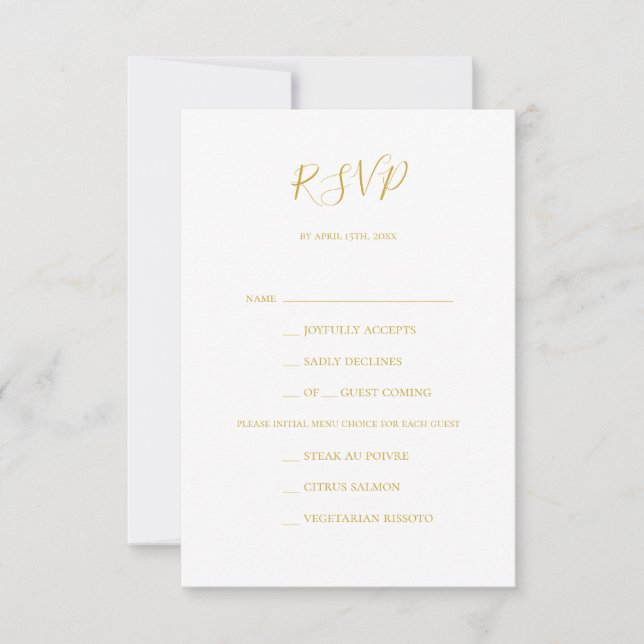 Simple Elegant Gold Menu Choice RSVP Card (Front)