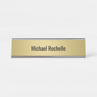 Simple Elegant Gold Metal Sheen Personalized Desk Name Plate
