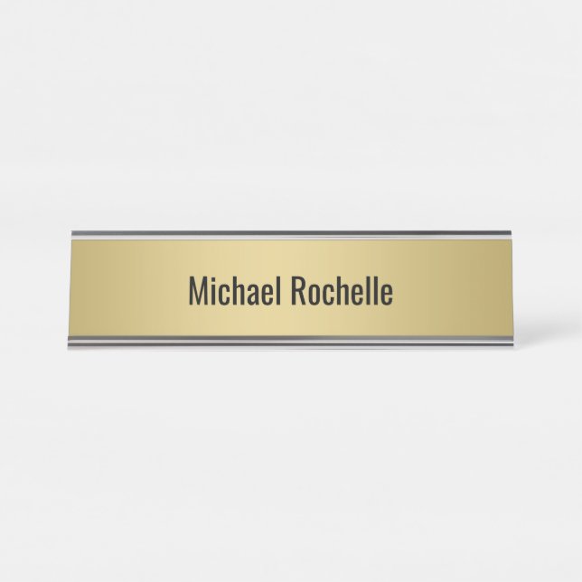 Simple Elegant Gold Metal Sheen Personalized Desk Name Plate (Front)
