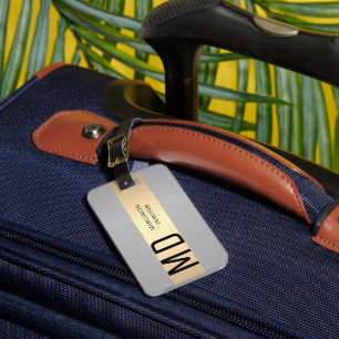 Simple Elegant Gold Metal Stripe monogrammed Name  Luggage Tag