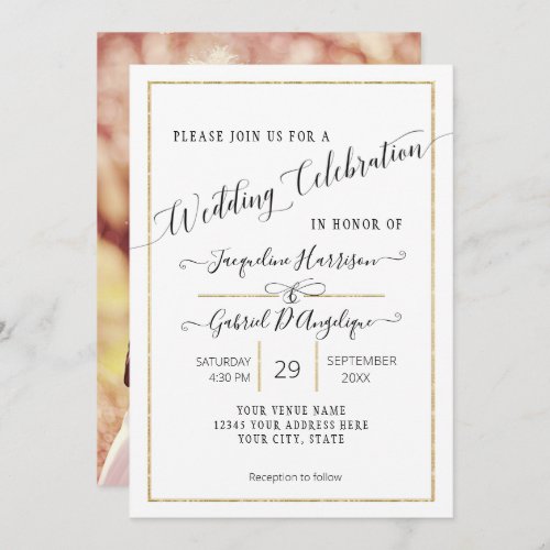 Simple Elegant Gold Minimal Script Wedding Photo I Invitation
