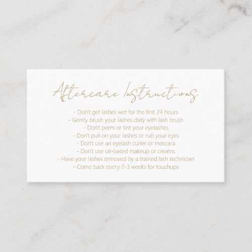 Simple Elegant Gold Modern Lashes Aftercare Business Card