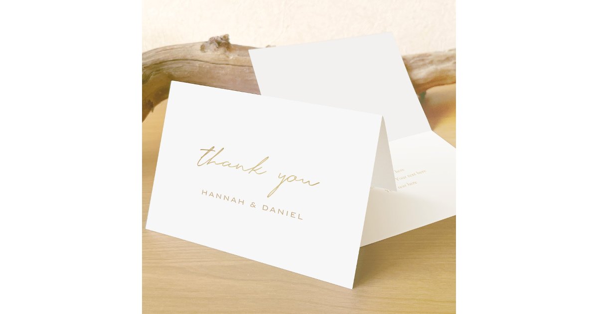 Simple Elegant Gold Modern Script Wedding Thank You Card | Zazzle