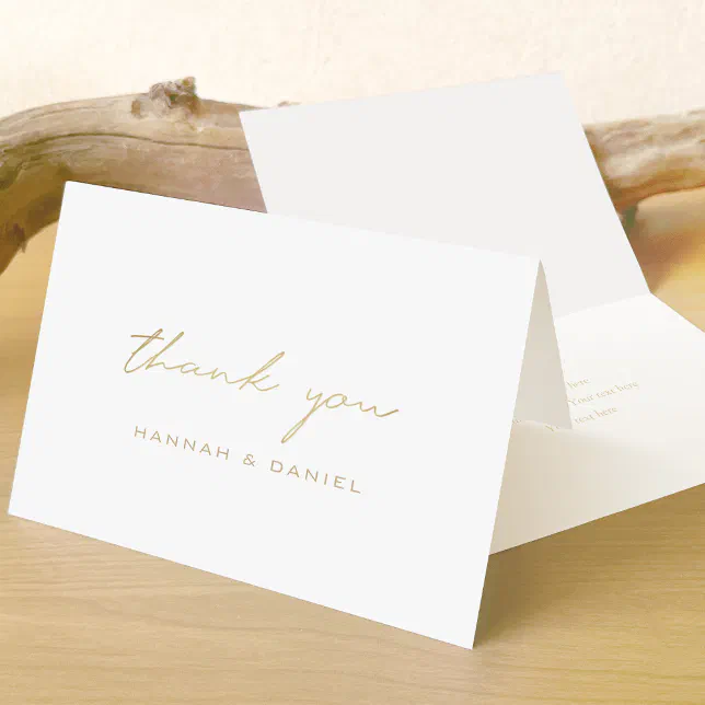 Simple Elegant Gold Modern Script Wedding Thank You Card | Zazzle