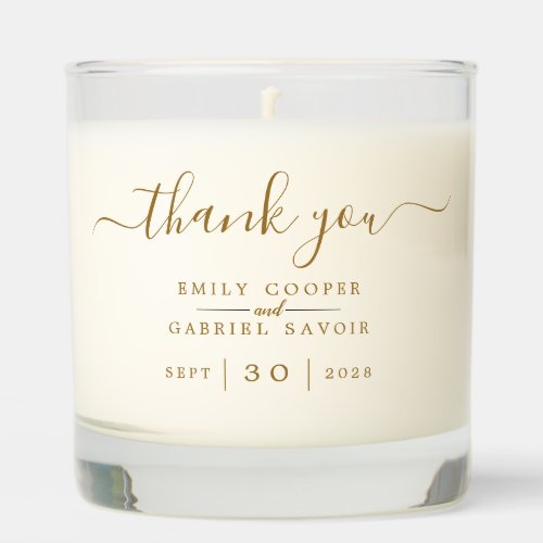 Simple Elegant Gold Monogram Thank You Wedding  Scented Candle