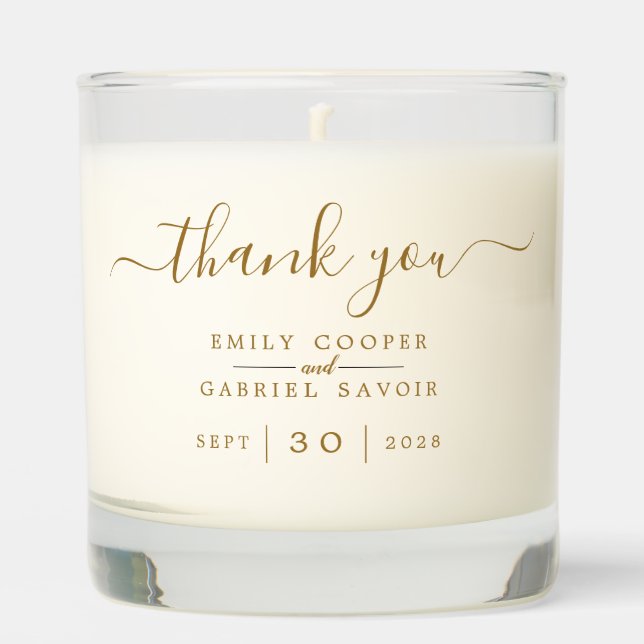 Simple Elegant Gold Monogram Thank You Wedding  Scented Candle (Front)