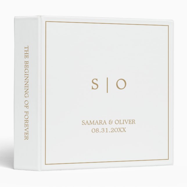 Simple Elegant Gold Monogram | Wedding Album 3 Ring Binder (Front/Spine)