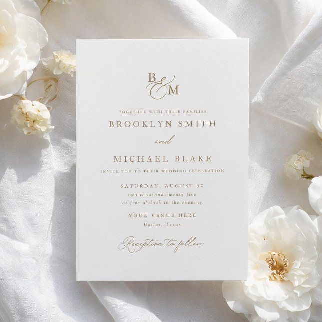 Simple Elegant Gold Monogram Wedding Invitation (Creator Uploaded)