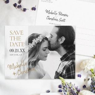 Simple Elegant Gold Photo Wedding Save the Date Announcement Postcard