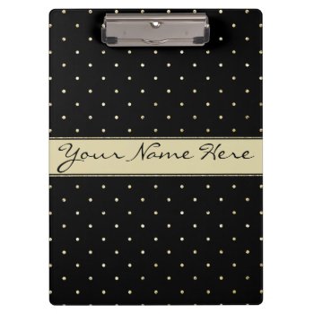 Simple Elegant Gold Polka Dots On Black Clipboard by suchicandi at Zazzle