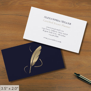 Simple Elegant Gold Quill Business Card