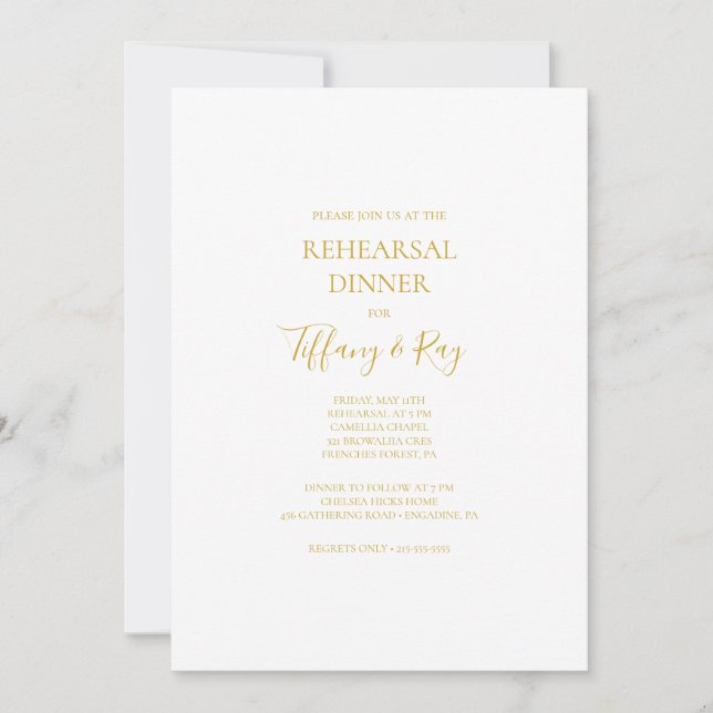 Simple Elegant Gold Rehearsal Dinner Invitation (Front)