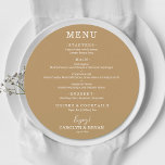 Simple Elegant Gold Round Wedding Dinner Menu<br><div class="desc">A round dinner menu card on gold (or any color) and chic lettering in white displays your menu choices. Perfect for a modern wedding reception, wedding rehearsal dinner, anniversary party or any special event with a sit down dinner. Choose ANY COLOR BACKGROUND, any COLOR TEXT, any FONT! Easily personalize with...</div>