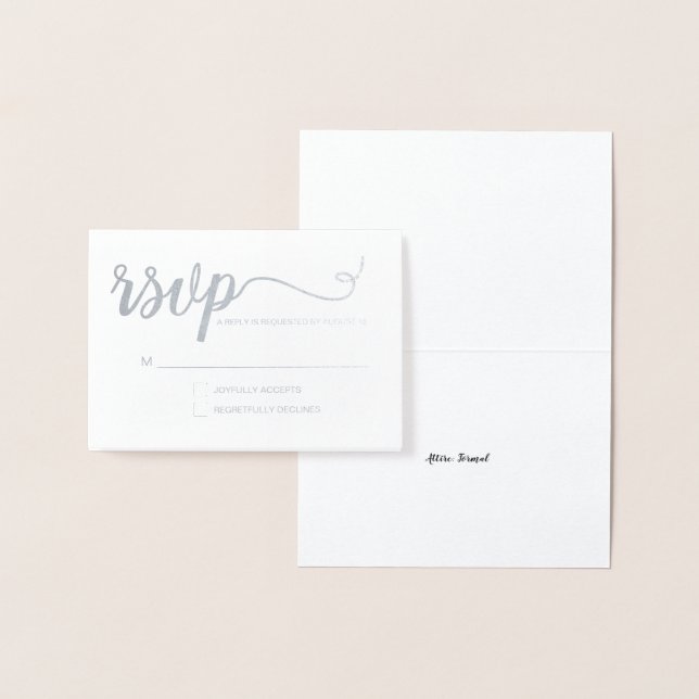 Simple Elegant gold RSVP script silver anniversary Foil Card (Display)