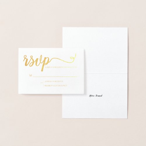 Simple Elegant gold RSVP script wedding Foil Card