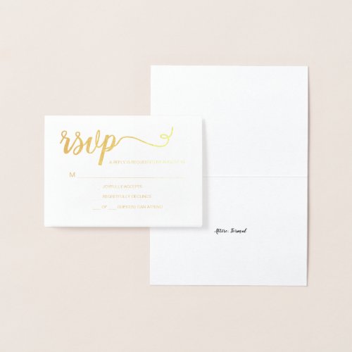 Simple Elegant gold RSVP with Number of guests Foil Card
