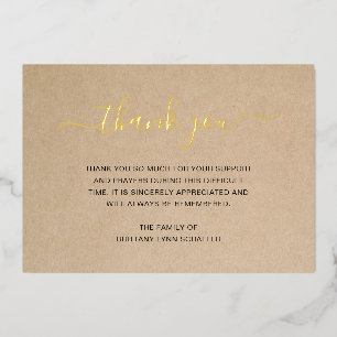 Simple Elegant Gold Rustic Funeral Thank You Card