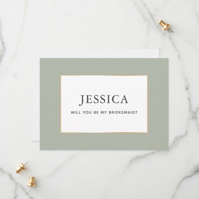 Simple Elegant Gold Sage Green Bridesmaid Card (Front/Back In Situ)