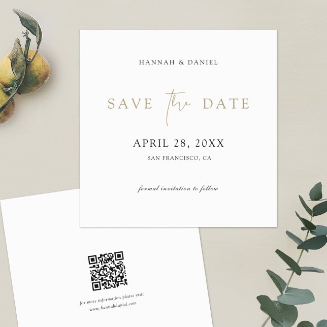 Simple Elegant Gold Save the Date with QR Code (Creator Uploaded)