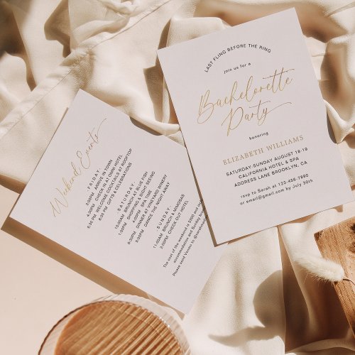 Simple Elegant Gold Script Bachelorette Party Invitation