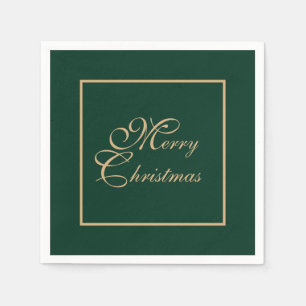 Simple Elegant Gold Script Green Christmas Paper Napkins