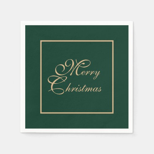 Simple Elegant Gold Script Green Christmas Paper Napkins