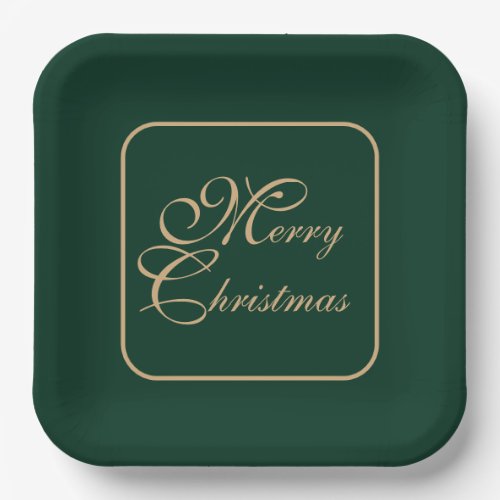 Simple Elegant Gold Script Green Christmas Paper Plates