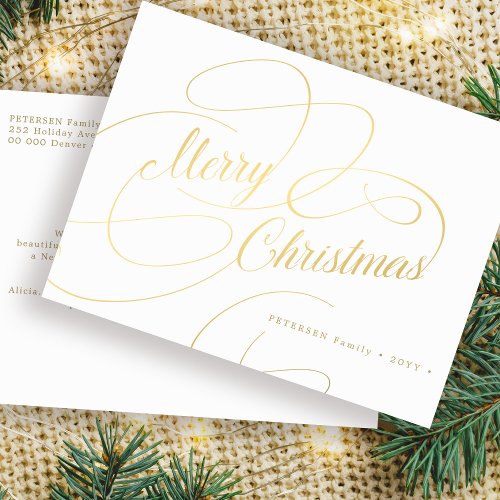 Simple elegant gold script Merry Christmas  Holiday Postcard