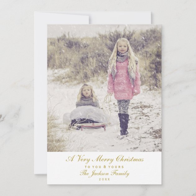 Simple Elegant Gold Script Merry Christmas Photo Holiday Card