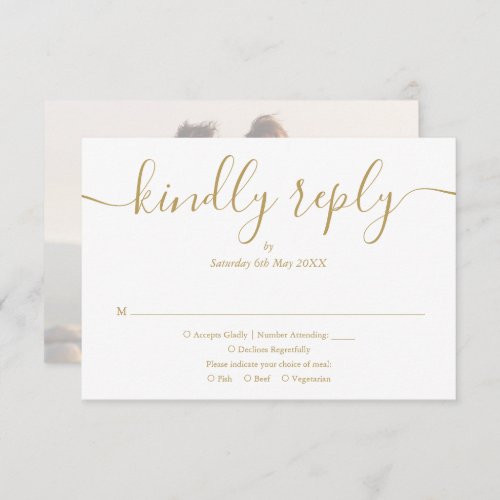 Simple Elegant Gold Script Photo Wedding RSVP Card