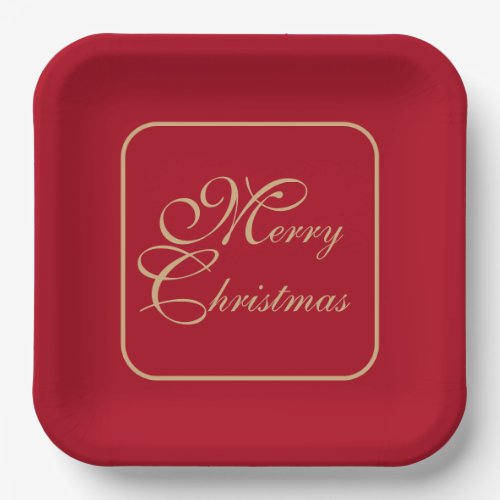 Simple Elegant Gold Script Red Christmas Paper Plates