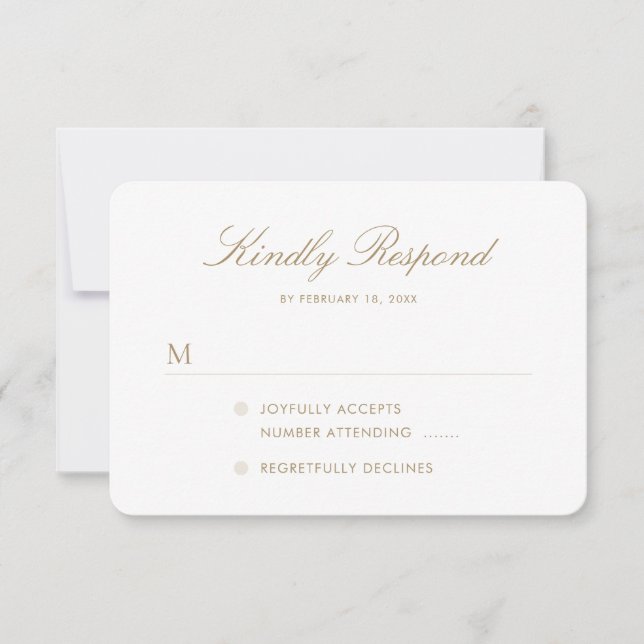 Simple Elegant Gold Script Wedding RSVP Card (Front)