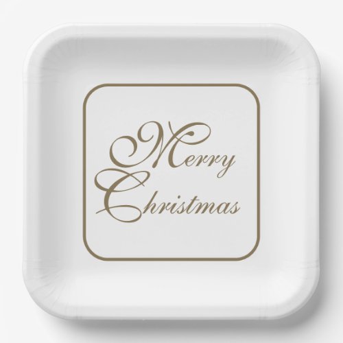 Simple Elegant Gold Script White Christmas Paper Plates