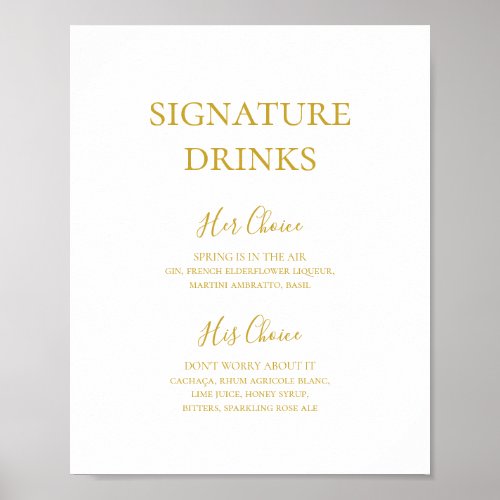 Simple Elegant Gold Signature Drinks Sign