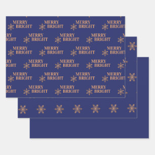 Simple elegant gold snowflakes navy blue Christmas Wrapping Paper Sheets