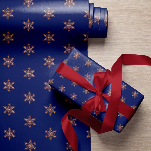 Simple elegant gold snowflakes navy Christmas Wrapping Paper